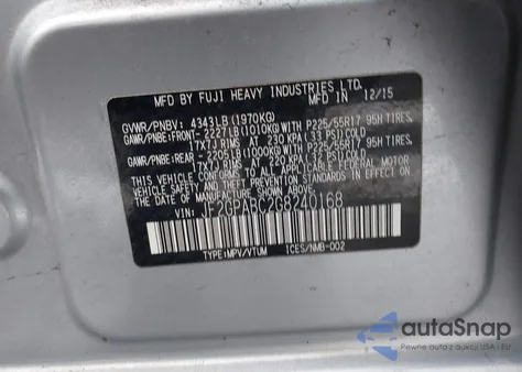 2016 Subaru Crosstrek 2.0I Premium из США, поврежденный, VIN JF2GPABC2G8240168